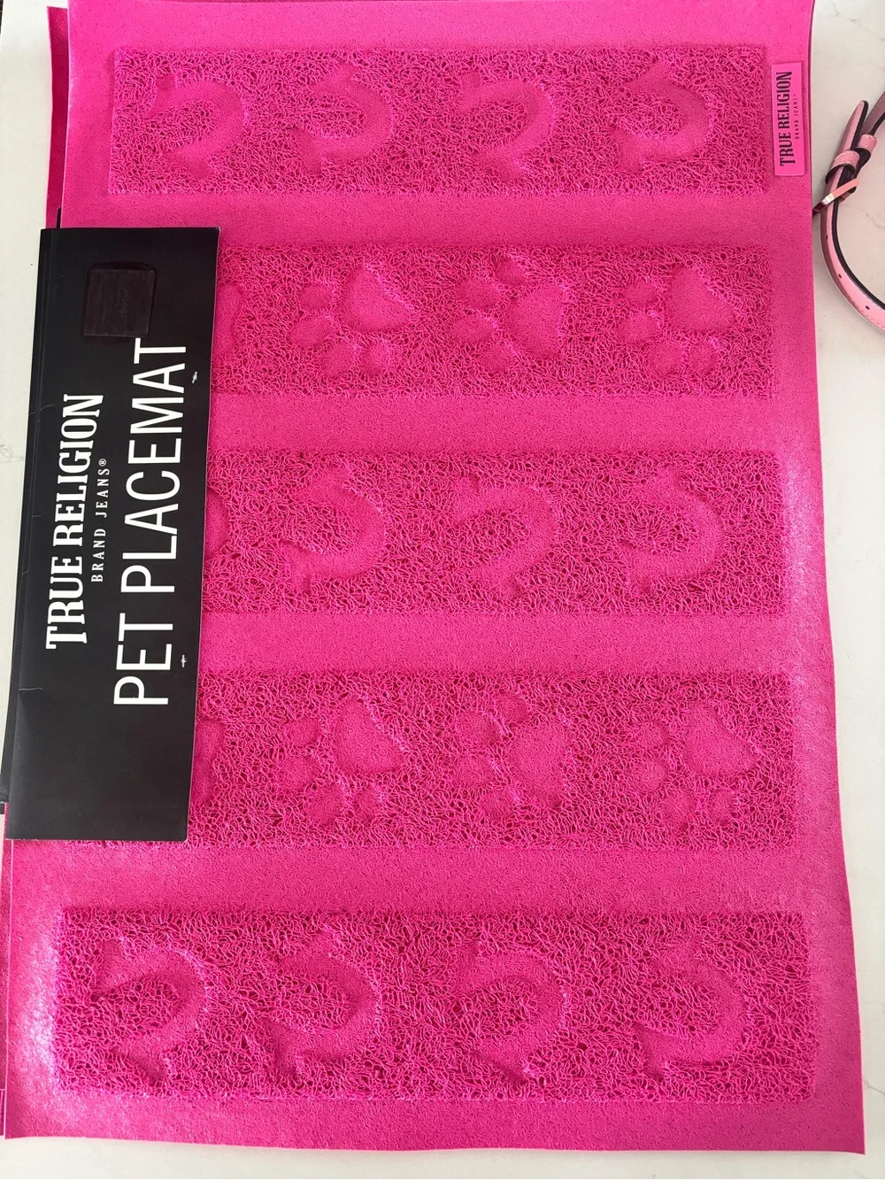 True Religion Vibrant Pink Pet Placemat with Paw for pets!
